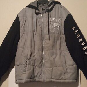 Aeropostale Men's Puffer Grey and Black Jacket